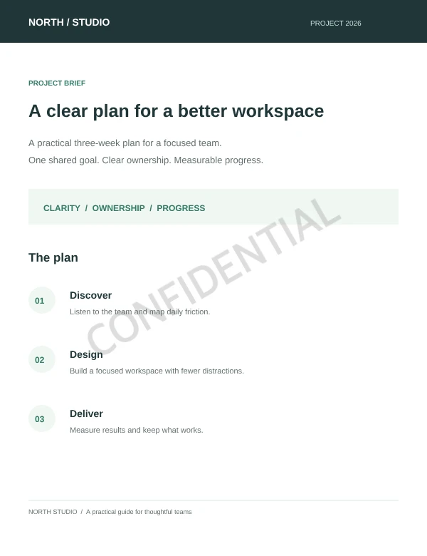 Actual PDF output with a translucent CONFIDENTIAL watermark